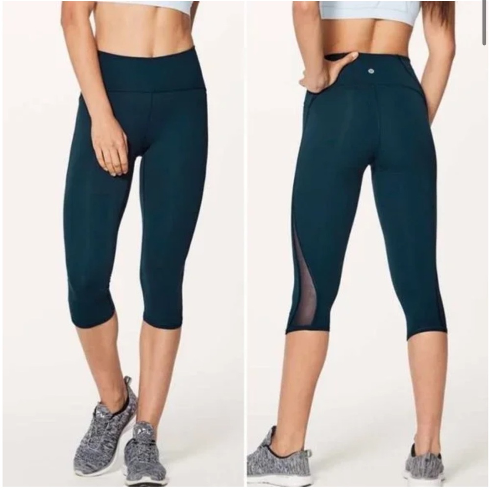 Rare Like New Lululemon Train Times Crop 17” Jaded Blue Teal Leggings Luxtreme 6